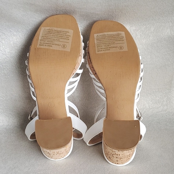 🆕️ TOP MODA White Knotted Cushioned Platform Cork Block Heel Sandals SIZE: 8 - Picture 9 of 11